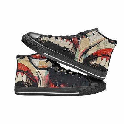 WOMEN'S Googly Cartoon Mouths High Top Canvas Wallpaper Art Sneakers