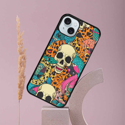 iPhone 15 Plus Case — Snake Print Skull Custom, Unique Phone Case Design