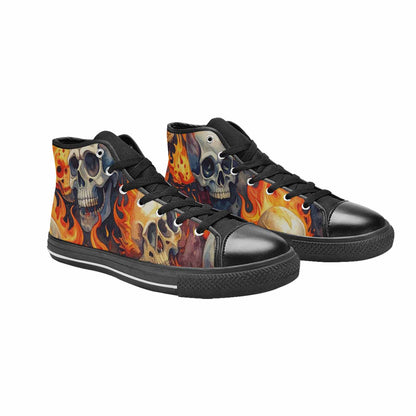 WOMEN'S Skulls - Flaming High Top Canvas Wallpaper Art Shoes