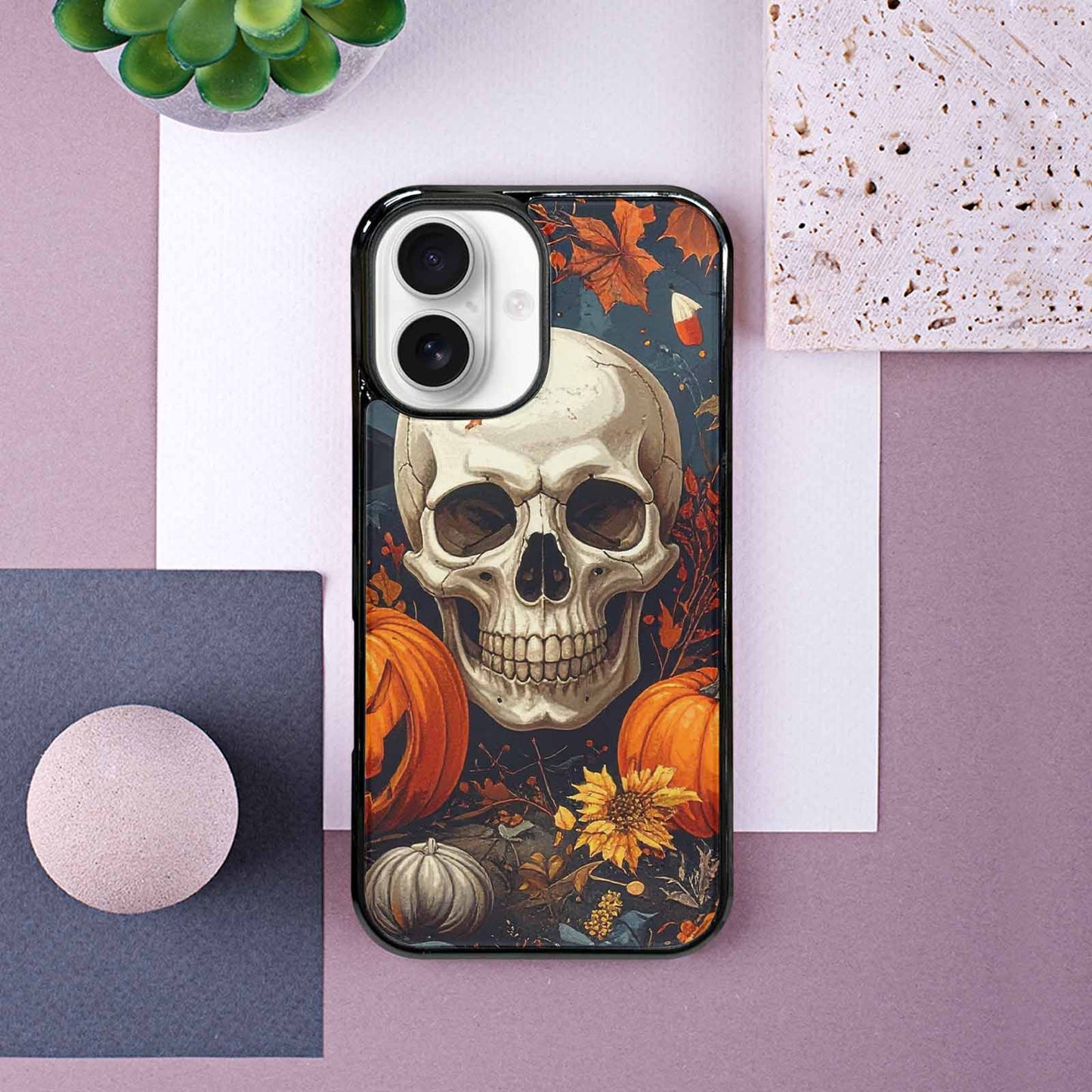 iPhone 16 Case — Halloween Skulls Pumpkins Custom, Customized Protective Case