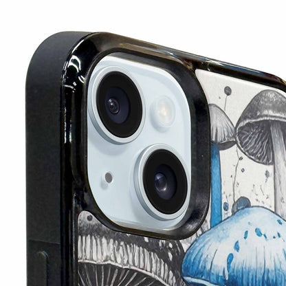 iPhone 15 Plus Case — Mushrooms General Black Blue Ink Mushrooms, Original Design Phone Case