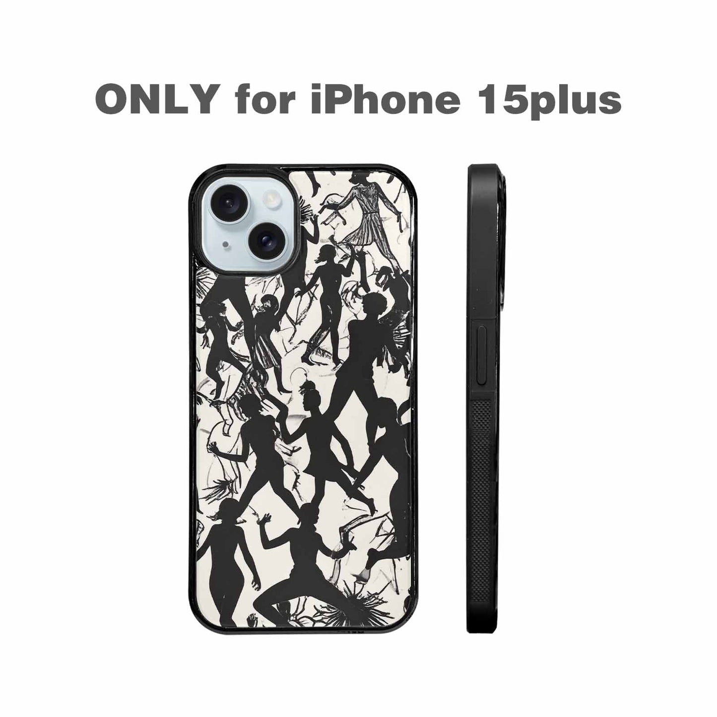 iPhone 15 Plus Case — Bold Dancing Figure Line Art Pattern, Custom Designed Case Cover