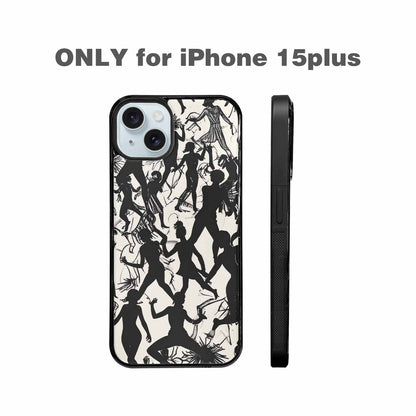 iPhone 15 Plus Case — Bold Dancing Figure Line Art Pattern, Custom Designed Case Cover