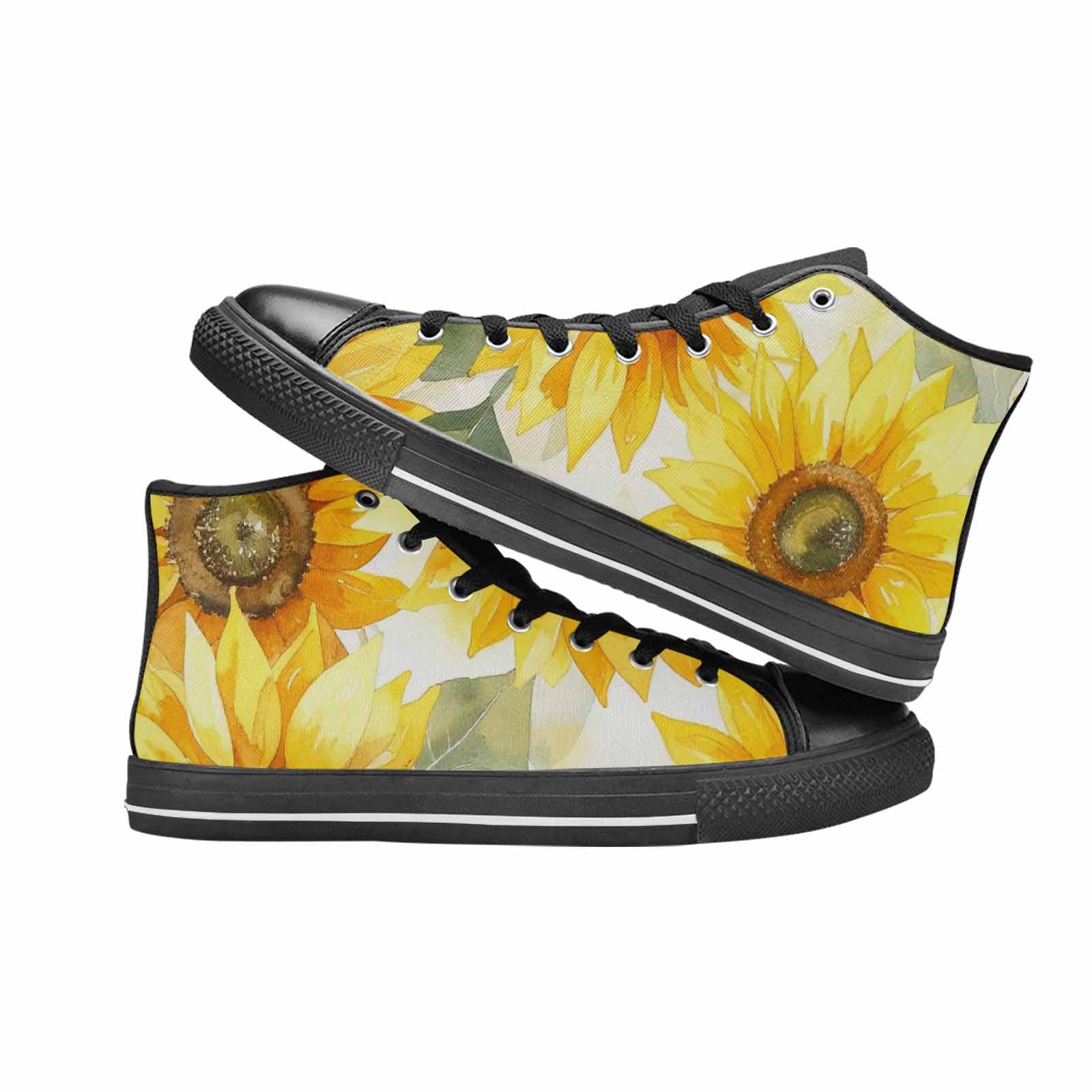 WOMEN'S Sunflowers Watercolor High Top Canvas Y2K Custom Sneakers