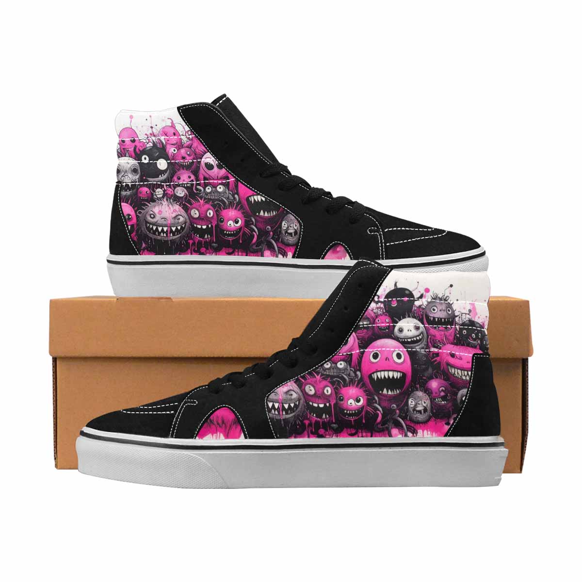 MEN'S Monsters Black & Pink Ink High Top Canvas Custom Fashion Neon Fantasy Custom Kicks