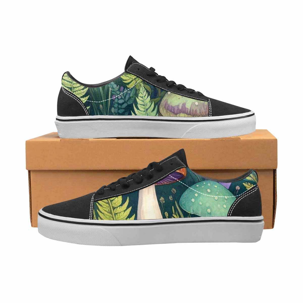 WOMEN'S Mushrooms  Botanical Mushrooms Lace-Up Canvas Vibrant Chaos Custom Sneakers