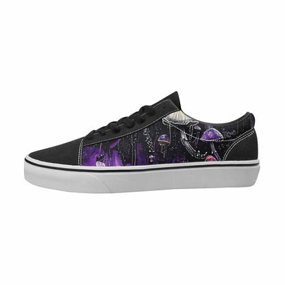 WOMEN'S Mushrooms Black & Purple Ink Canvas Unique Print Neon Fantasy Custom Canvas Shoes