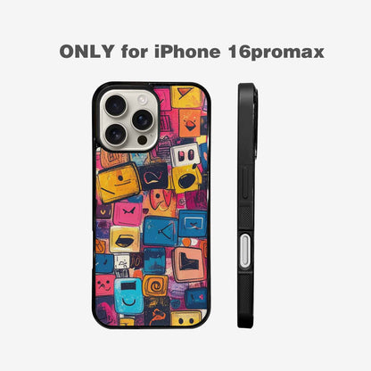 iPhone 16 Pro Max Case — Hand Drawn Icon Doodle Pattern Hundreds, Original Design Phone Case