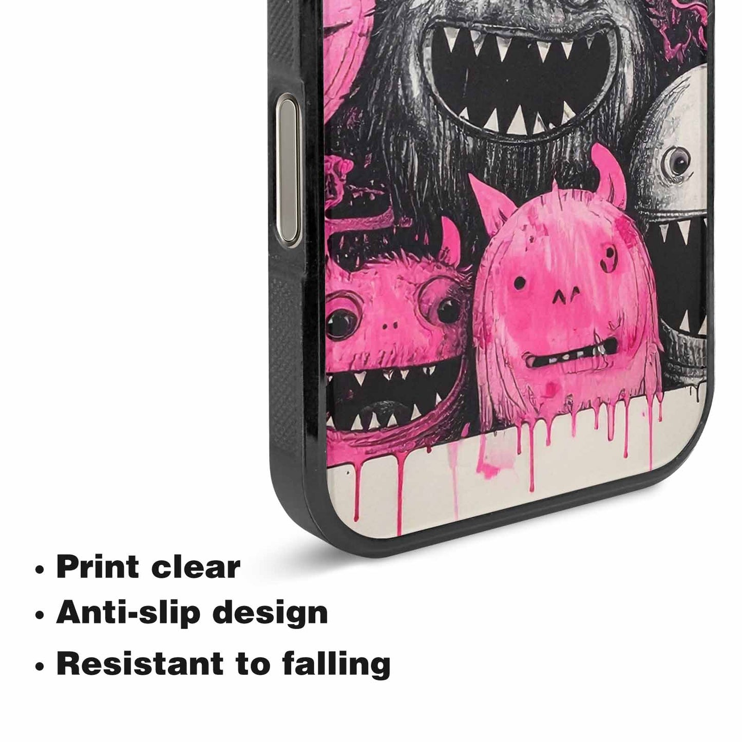 iPhone 16 Pro Case — Monsters General Black Pink Ink Cartoon, Customized Protective Case