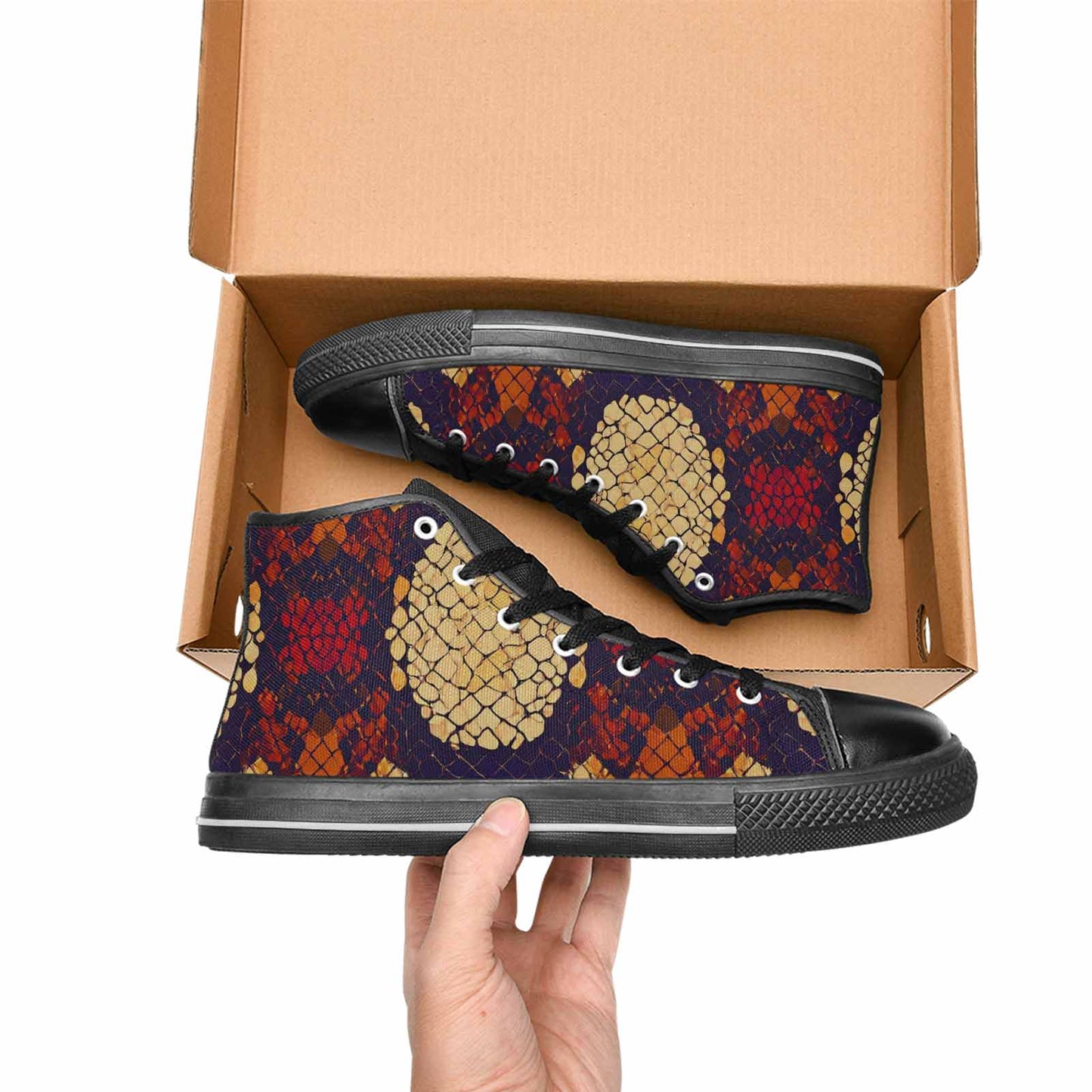 WOMEN'S Dark Snake Print High Top Canvas Cottagecore Custom Sneakers