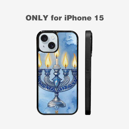 iPhone 15 Case — Hanukkah Menorah Pattern Seamless Repeat Jewish, Custom Print Case Cover