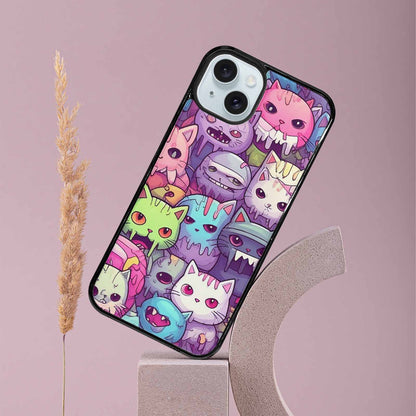iPhone 15 Plus Case — Pastel Gore Cat Character Pattern Hundreds, Custom Print Case Cover