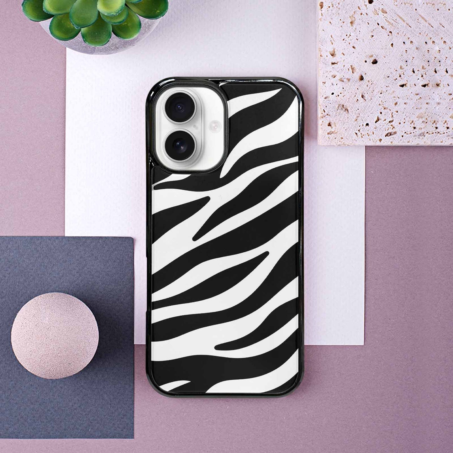 iPhone 16 Case — Zebra Print Black White Custom, Original Design Phone Case