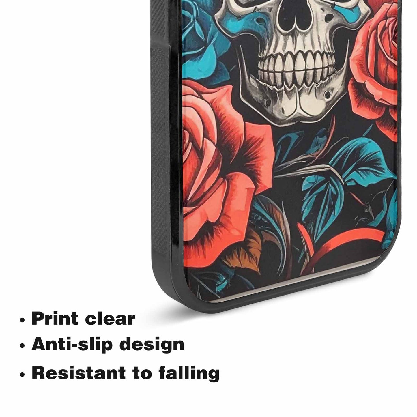 iPhone 15 Plus Case — Skulls Roses Biker Tattoo, Custom Made Phone Cover