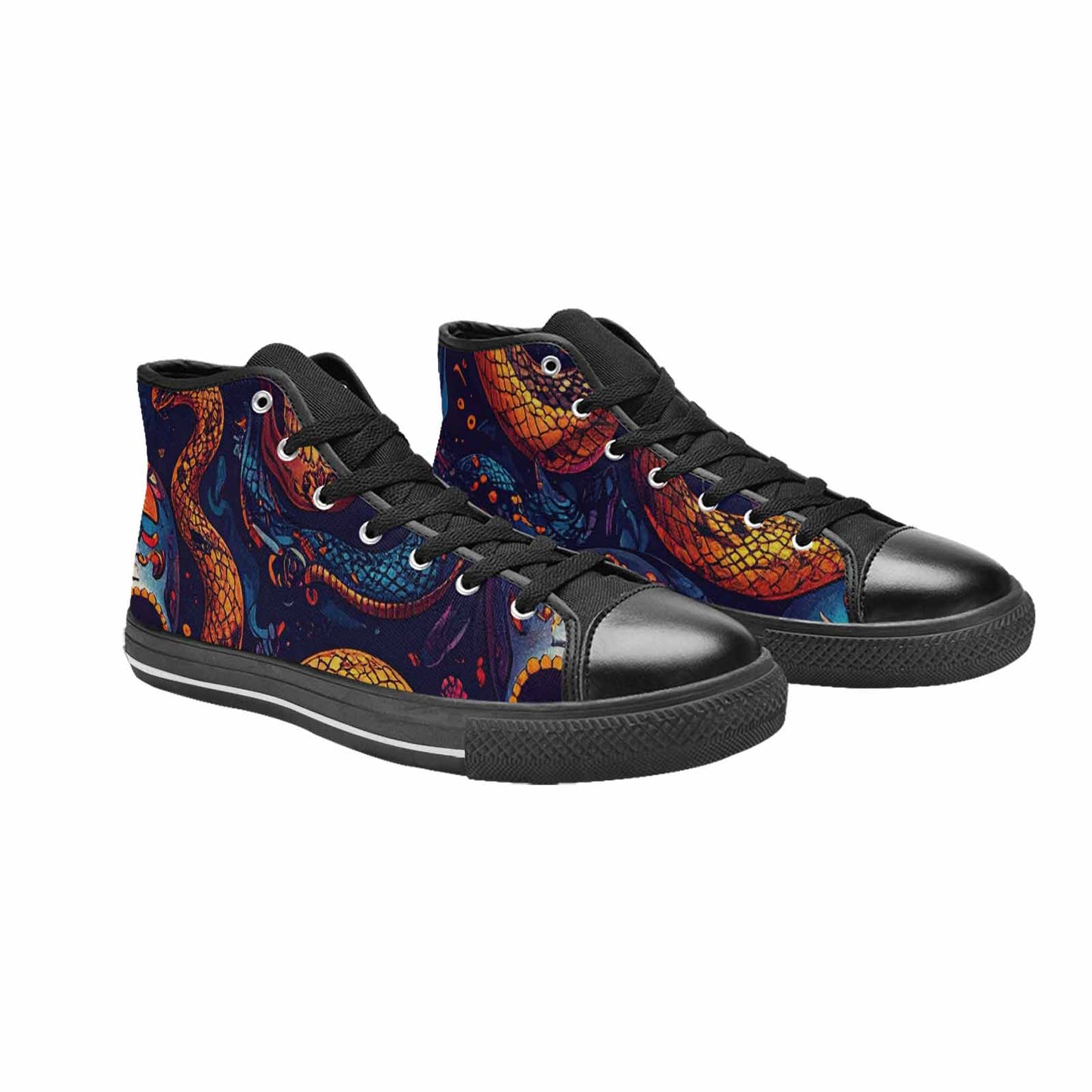 MEN'S Snake Skulls Print High Top Canvas Surreal Custom Shoes