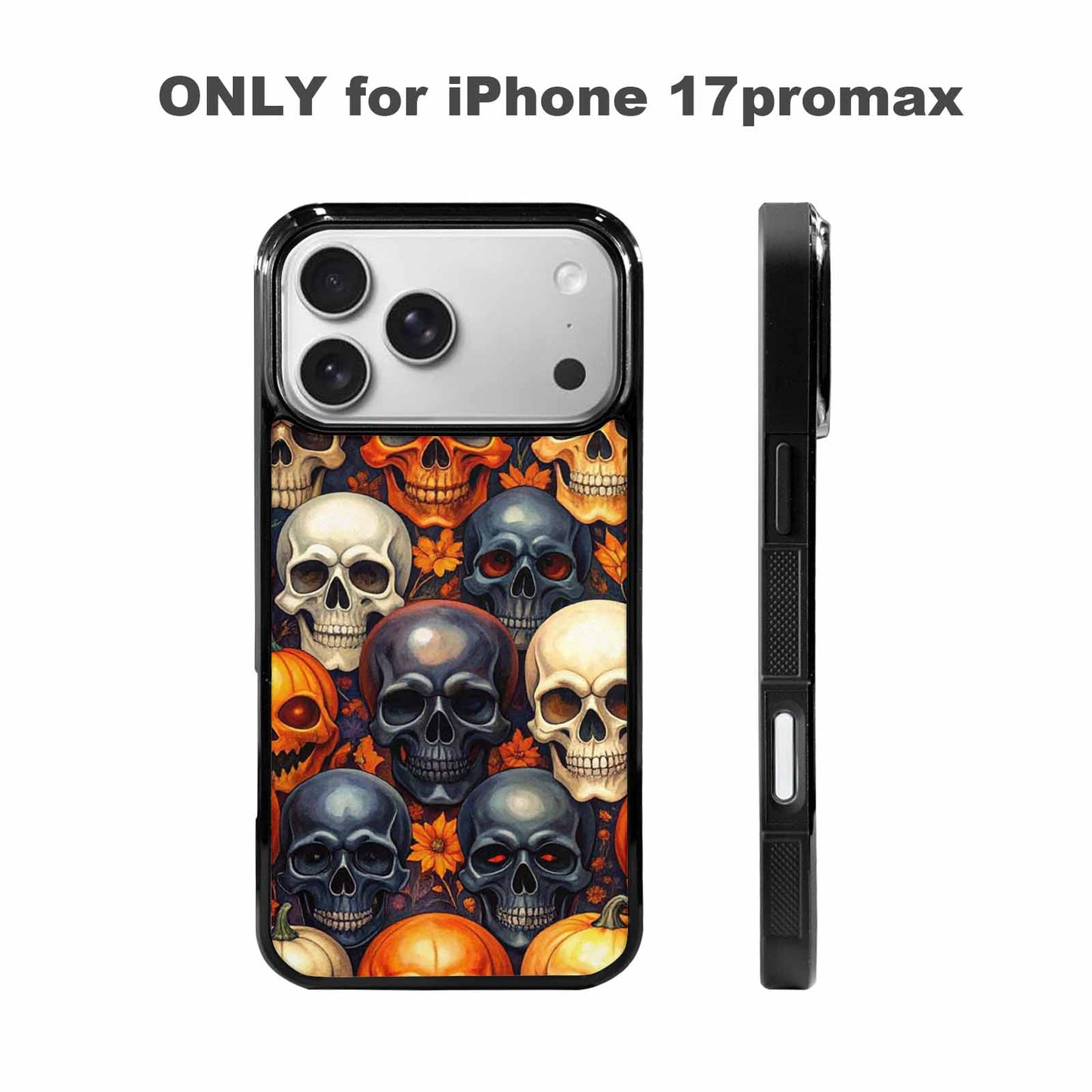 iPhone 17 Pro Max Case — Skulls Halloween Orange Black Gothic Skulls, Custom Phone Case