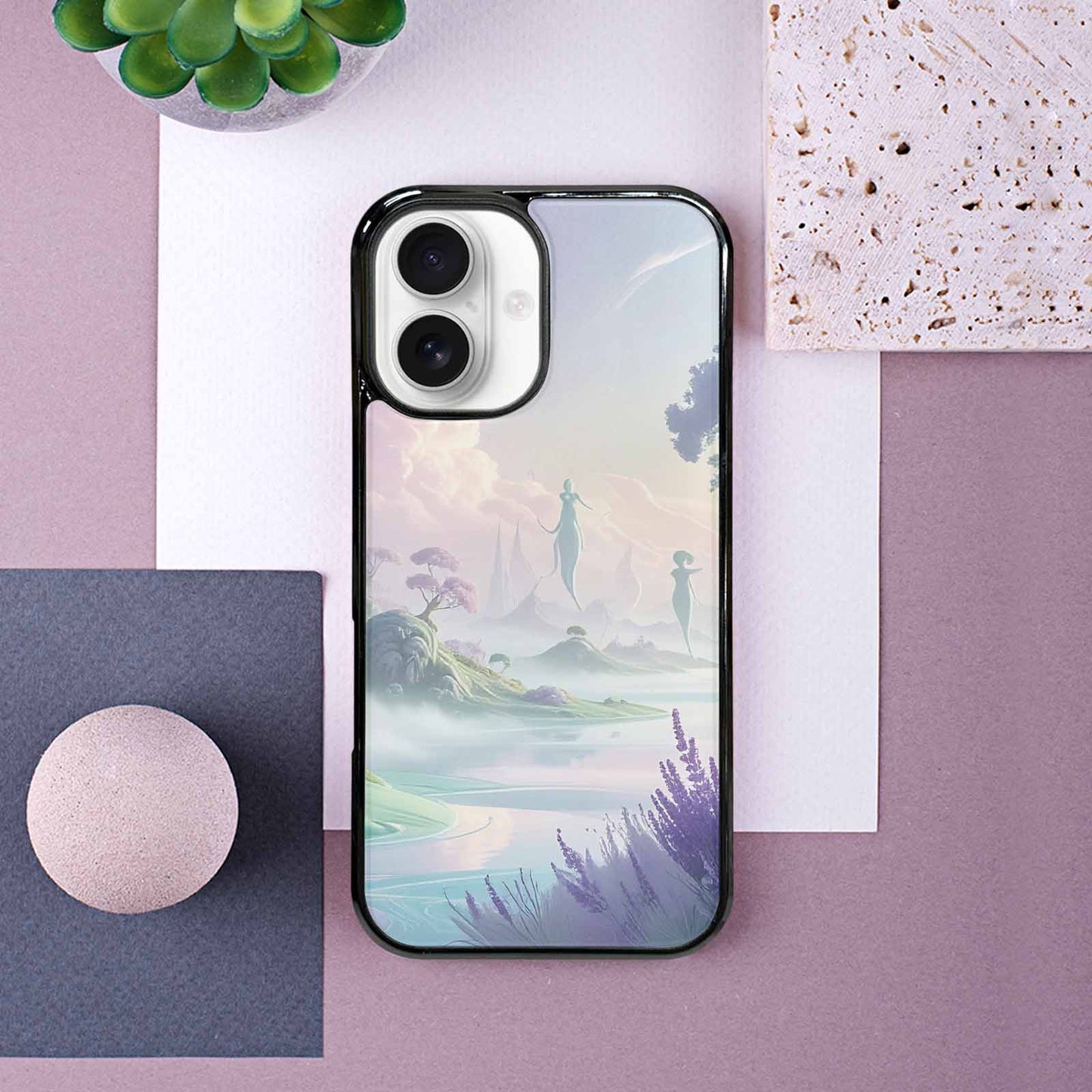 iPhone 16 Case — Surrealist Dreamscape Illustration Pattern, Custom Phone Case