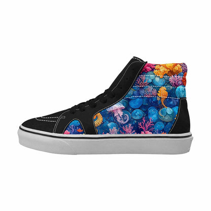 WOMEN'S Fish Scale Coral High Top Canvas Vibrant Chaos Custom Sneakers