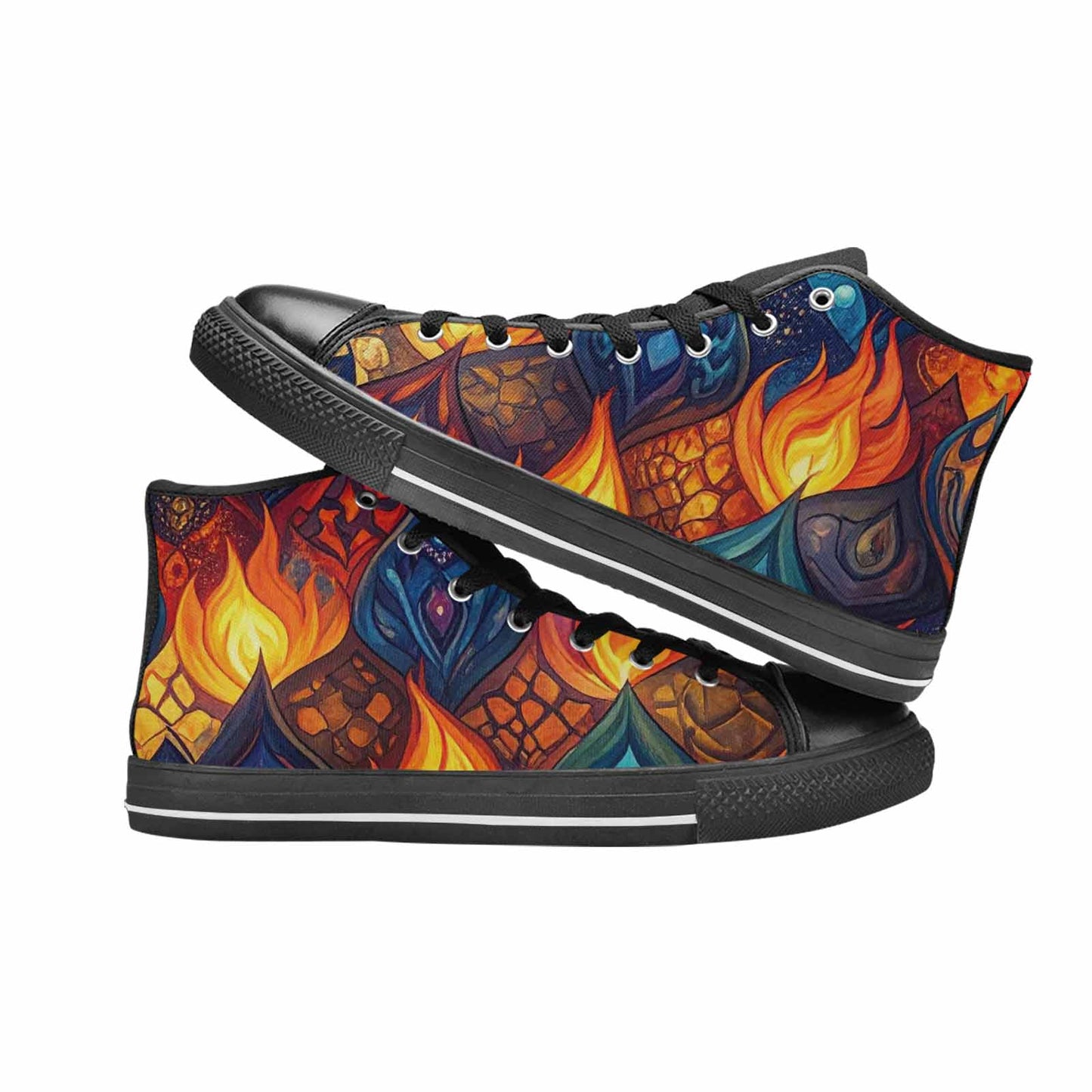 MEN'S Fire Flame High Top Canvas Neon Fantasy Sneakers