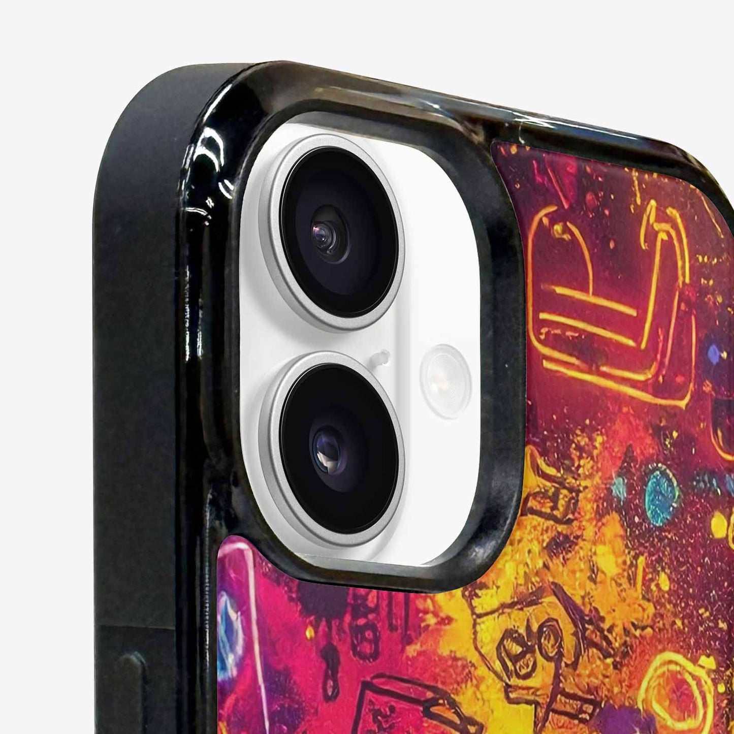 iPhone 16 Plus Case — Neon Glow Outline Icon Pattern Hundreds, Custom Phone Case