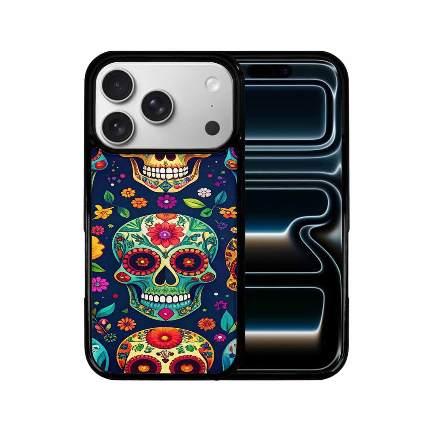 iPhone 17 Pro Case — Rainbow Sugar Skull Weave, Unique Phone Case Design