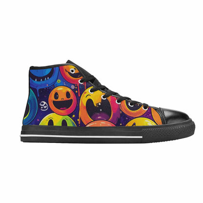 WOMEN'S Yellow Smiley Face High Top Canvas Dark Academia Sneakers