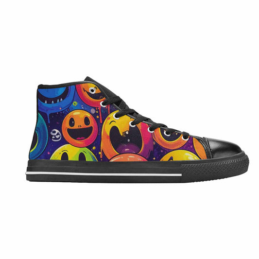 WOMEN'S Yellow Smiley Face High Top Canvas Dark Academia Sneakers