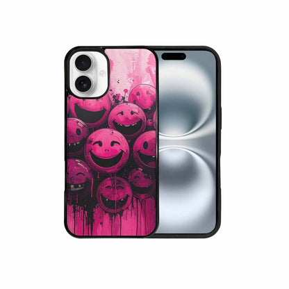 iPhone 16 Plus Case — Melting Moon Smiley Black Pink Ink, Original Design Phone Case