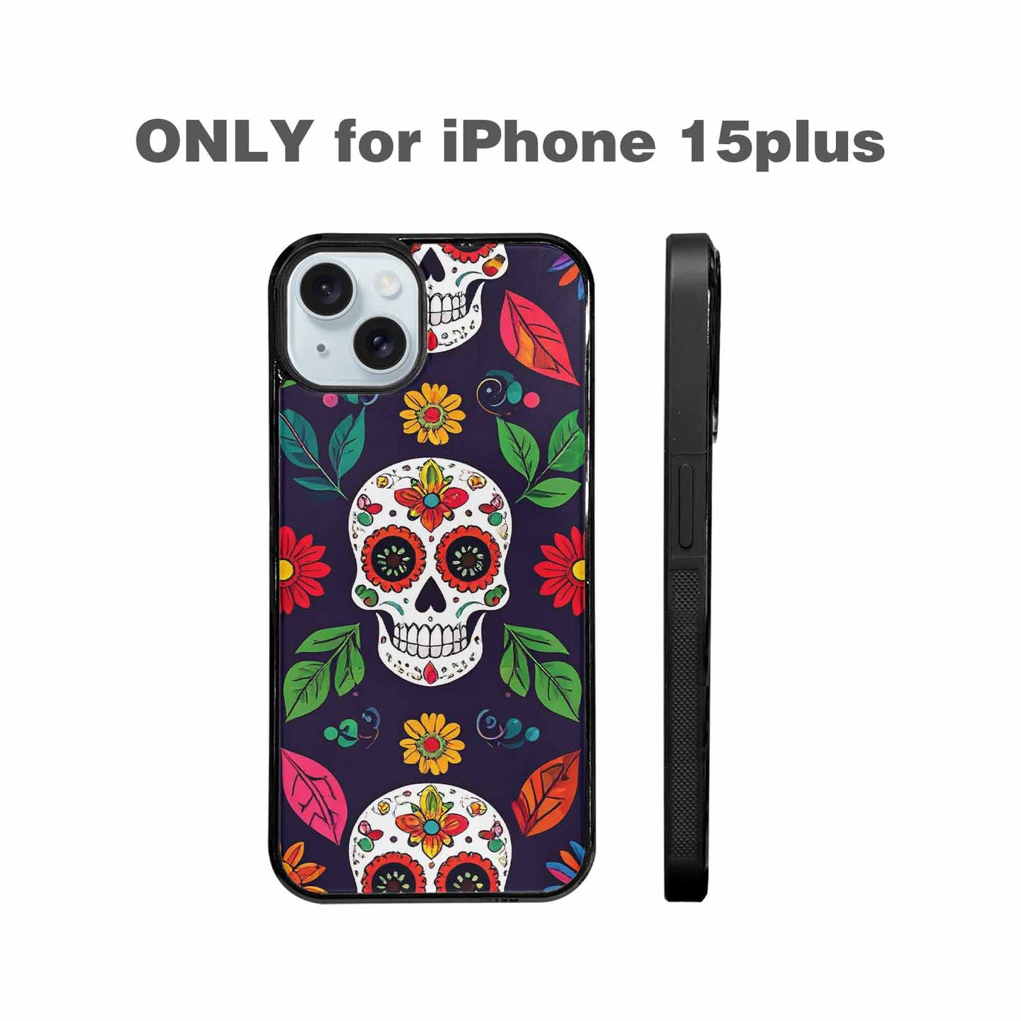 iPhone 15 Plus Case — Sunflowers Hundreds Of Skulls Art Seamless, Unique Phone Case Design