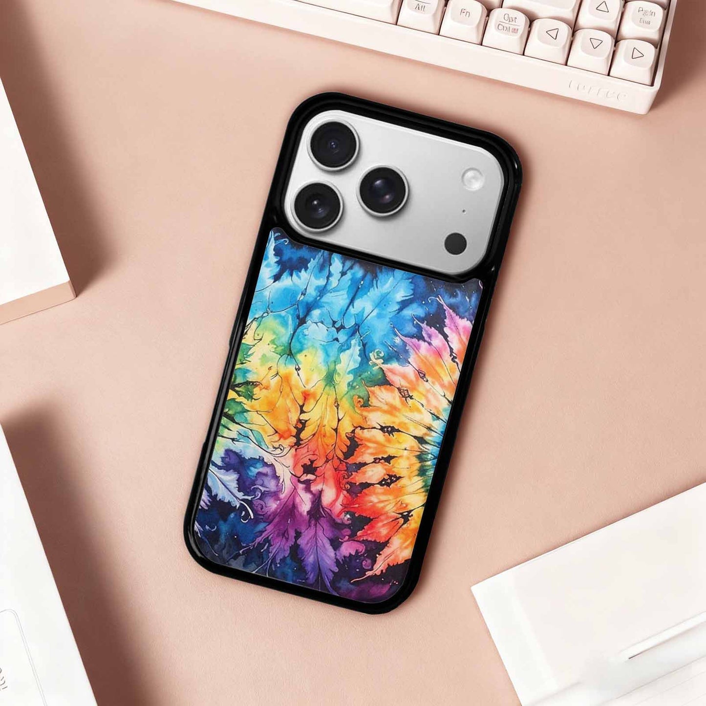 iPhone 17 Pro Case — Black Blue Ink Tie Dye Tie, Original Design Phone Case