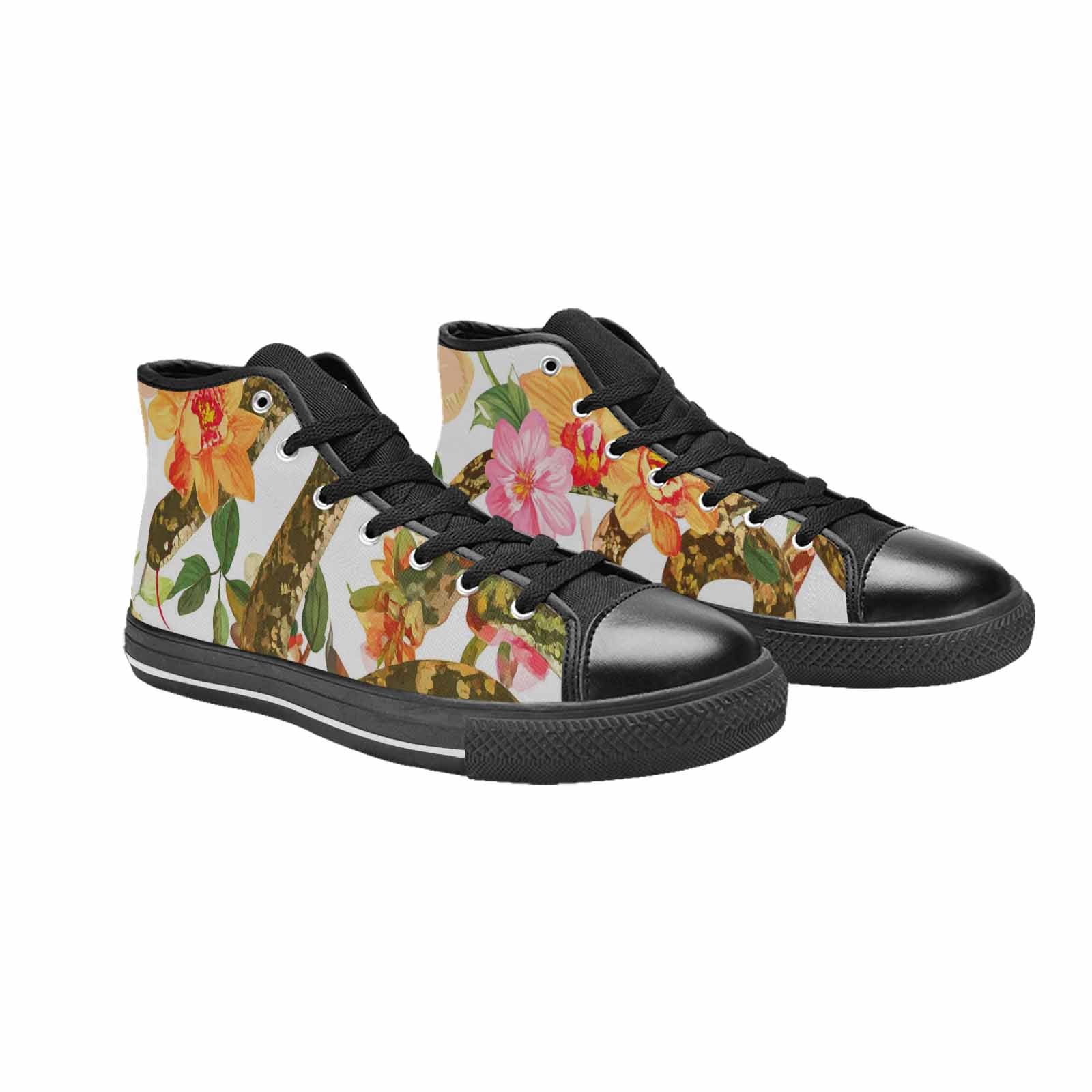 WOMEN'S Floral Snake Print High Top Canvas Surreal Custom Sneakers
