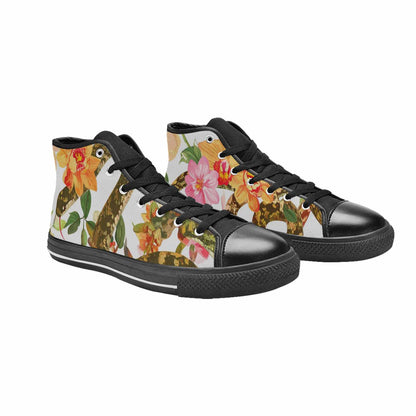 WOMEN'S Floral Snake Print High Top Canvas Surreal Custom Sneakers