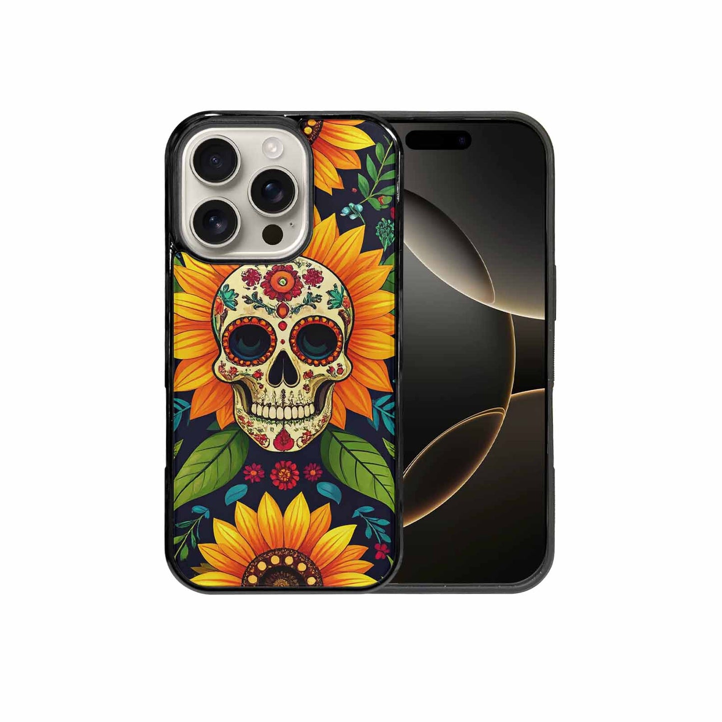 iPhone 16 Pro Case — Sunflowers And Skulls, Custom Printed Phone Case
