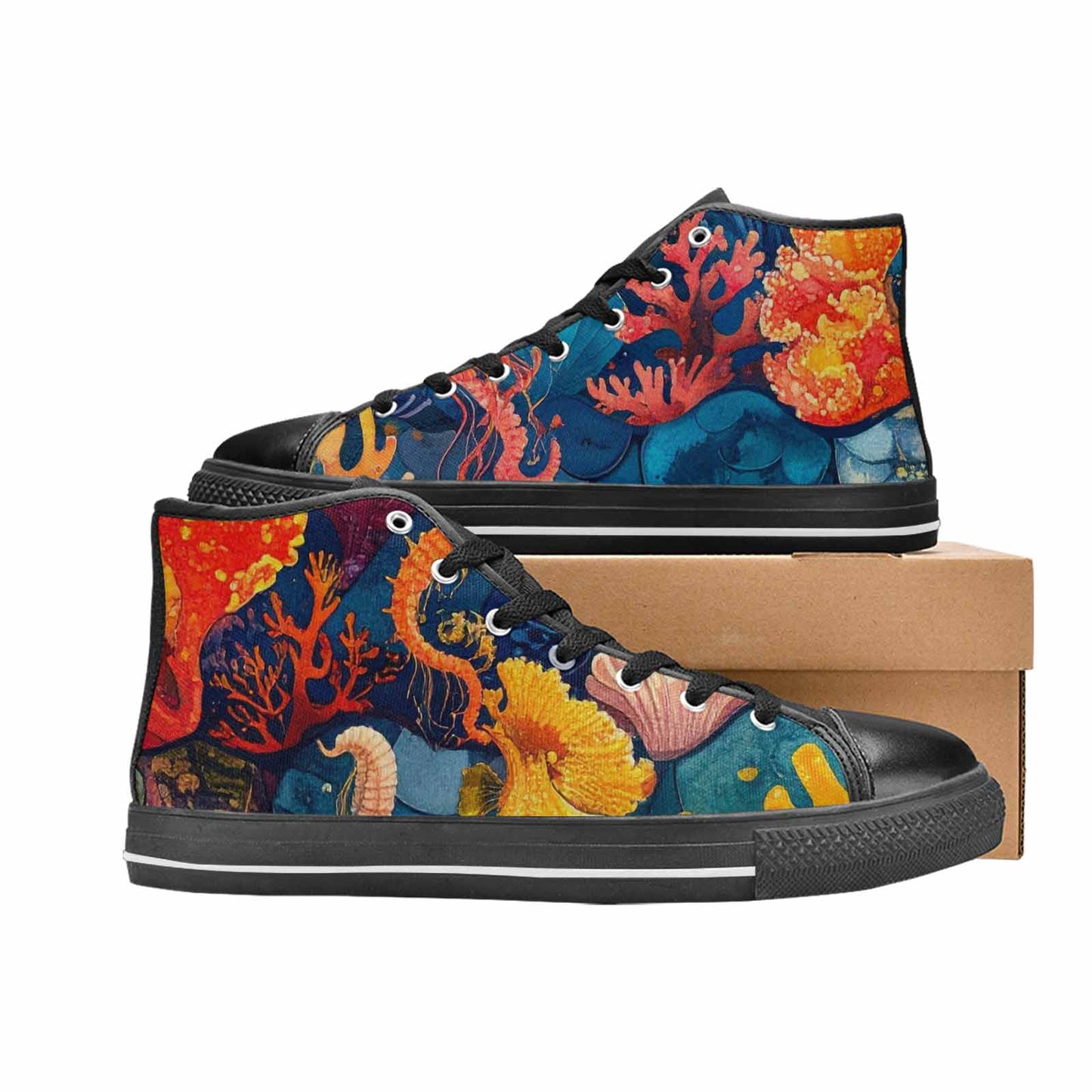 WOMEN'S Fish Scale Coral High Top Canvas Dark Academia Sneakers