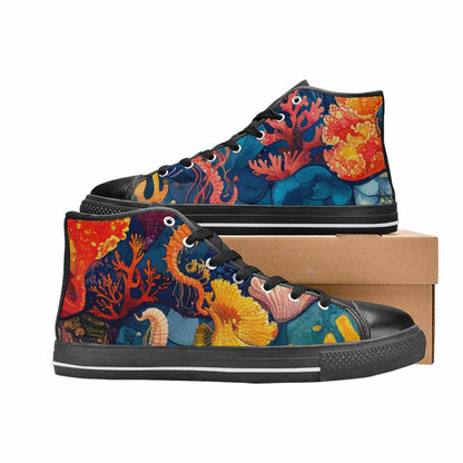 WOMEN'S Fish Scale Coral High Top Canvas Dark Academia Sneakers