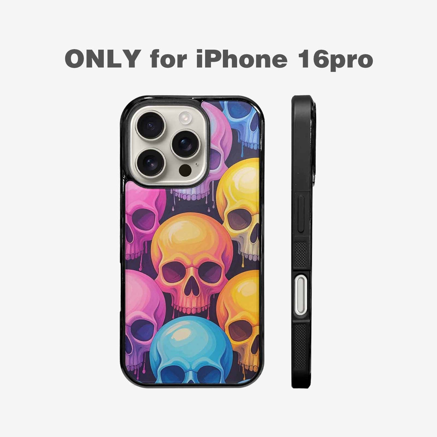 iPhone 16 Pro Case — Dripping Candy Skulls, Customized Protective Case