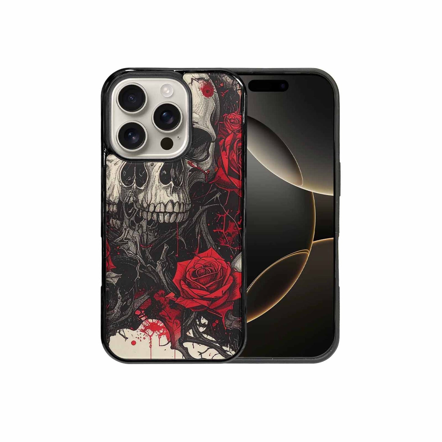 iPhone 16 Pro Case — Skull And Roses Black Red Ink, Custom Phone Case