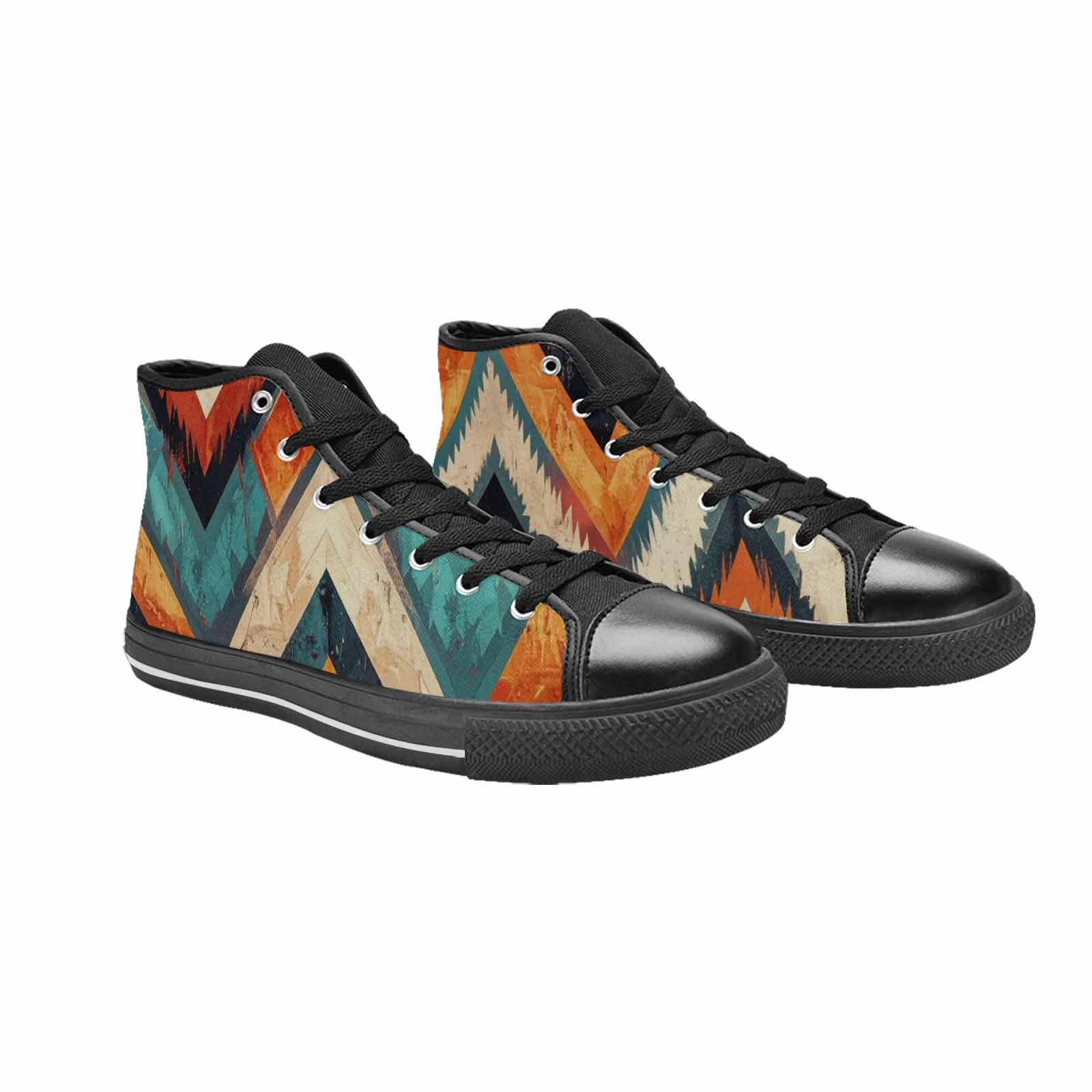MEN'S Southwestern Geometric Diamond High Top Canvas Vibrant Chaos Sneakers