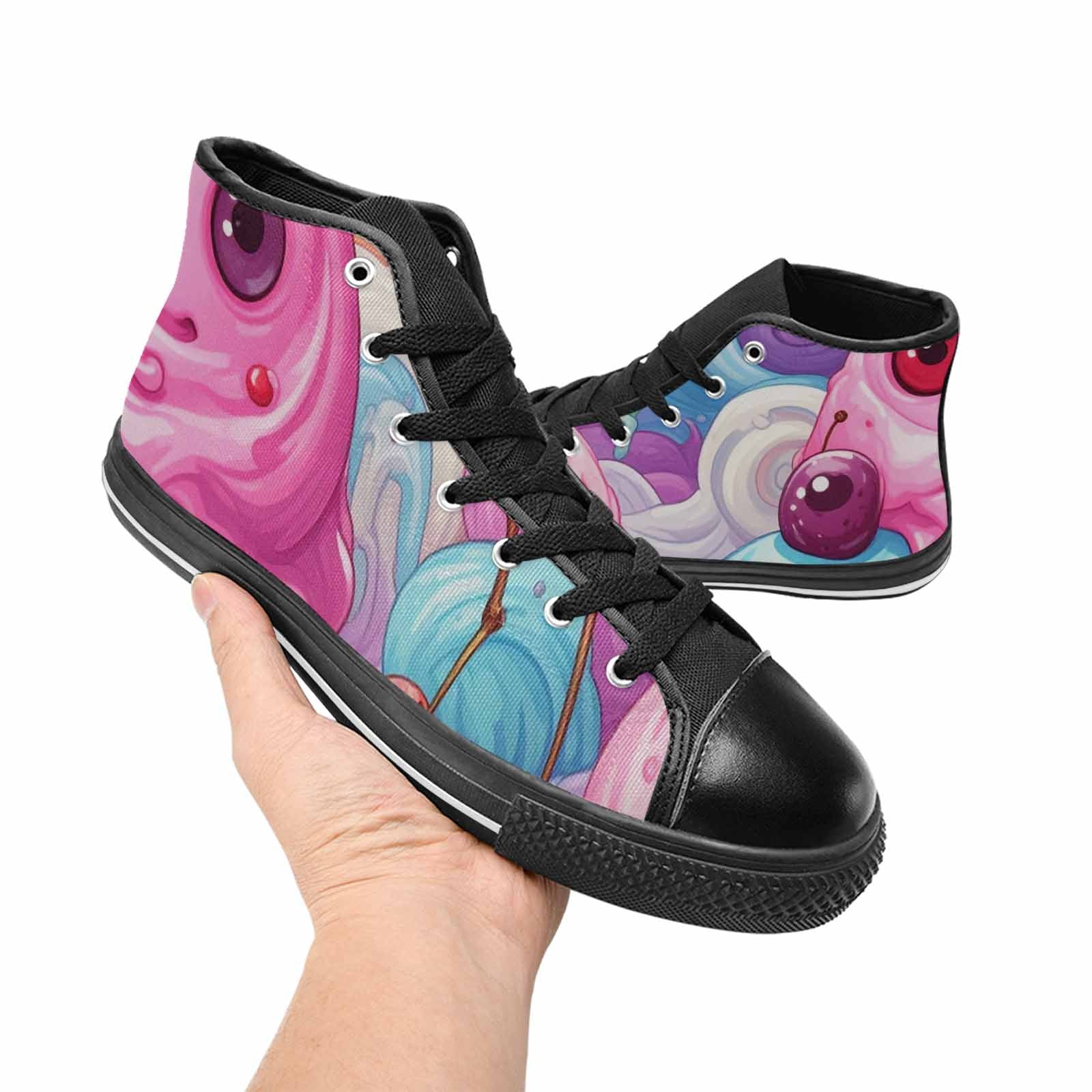 MEN'S Melting Icecream Monster Cherry High Top Canvas Grunge Custom Shoes