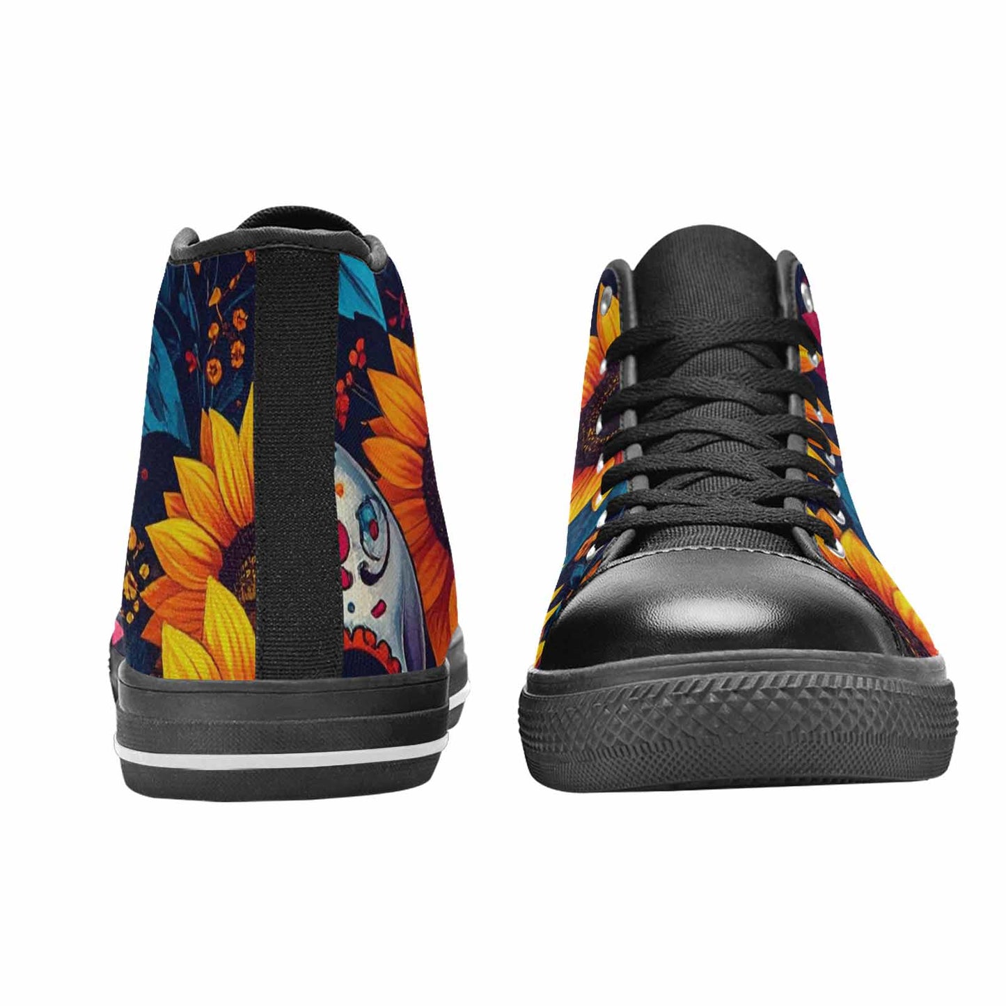 WOMEN'S Sunflower Skulls Print High Top Canvas Dark Academia Shoes
