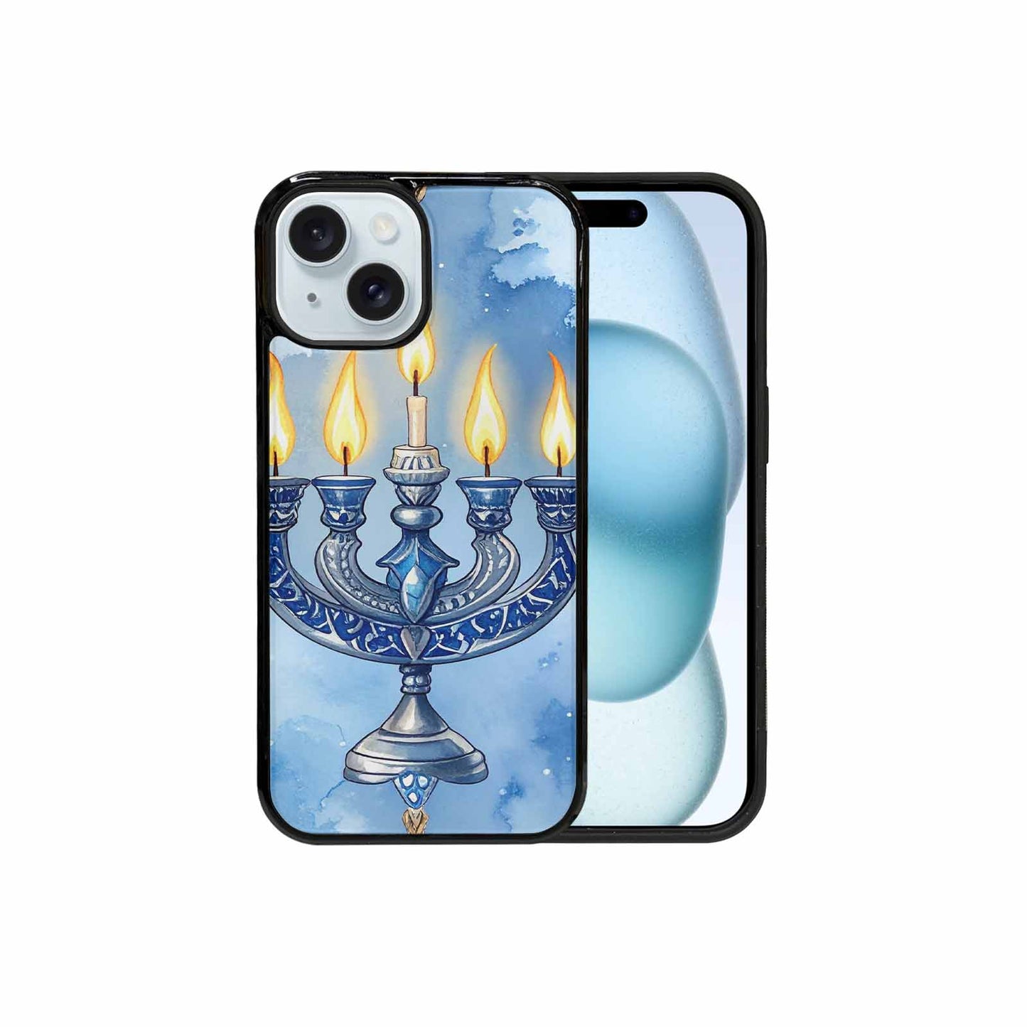 iPhone 15 Case — Hanukkah Menorah Pattern Seamless Repeat Jewish, Custom Print Case Cover