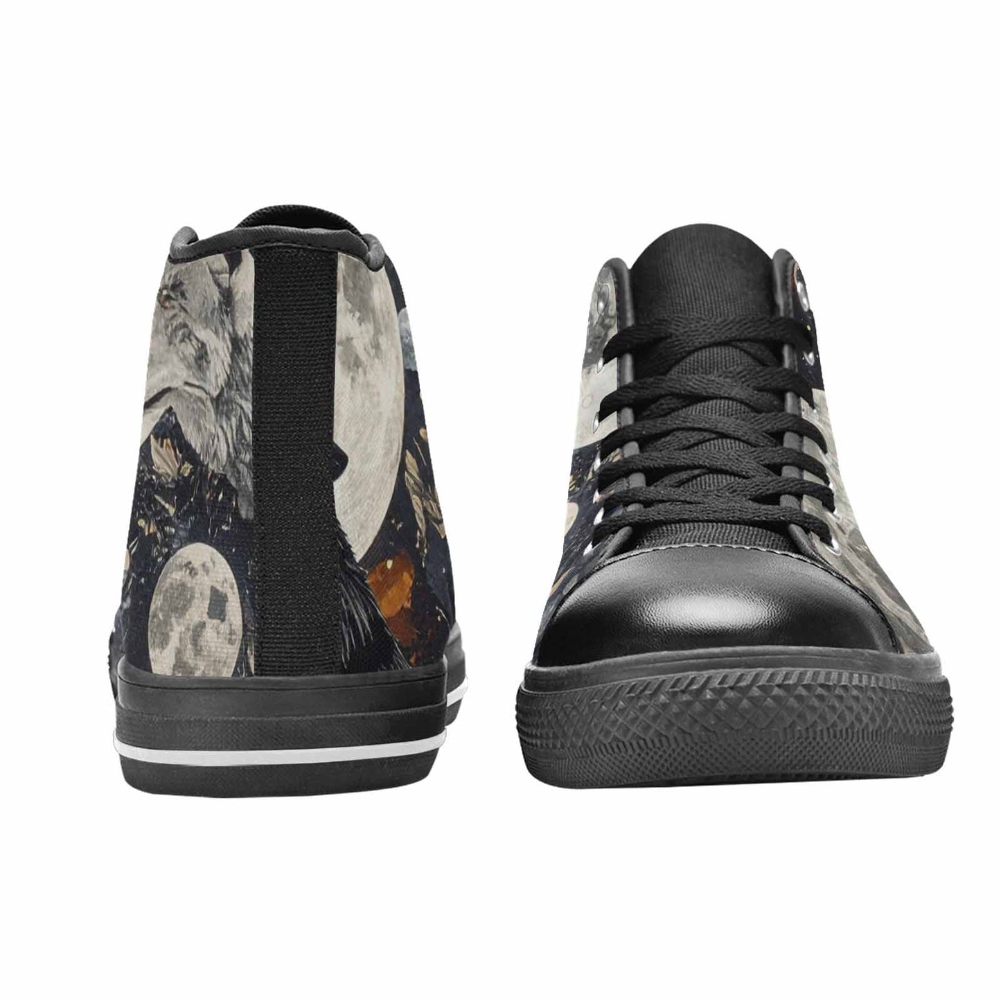 MEN'S Wolf Silhouette Moon High Top Canvas Grunge Custom Sneakers