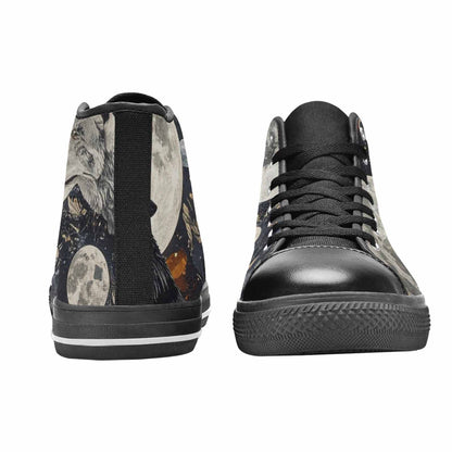 MEN'S Wolf Silhouette Moon High Top Canvas Grunge Custom Sneakers
