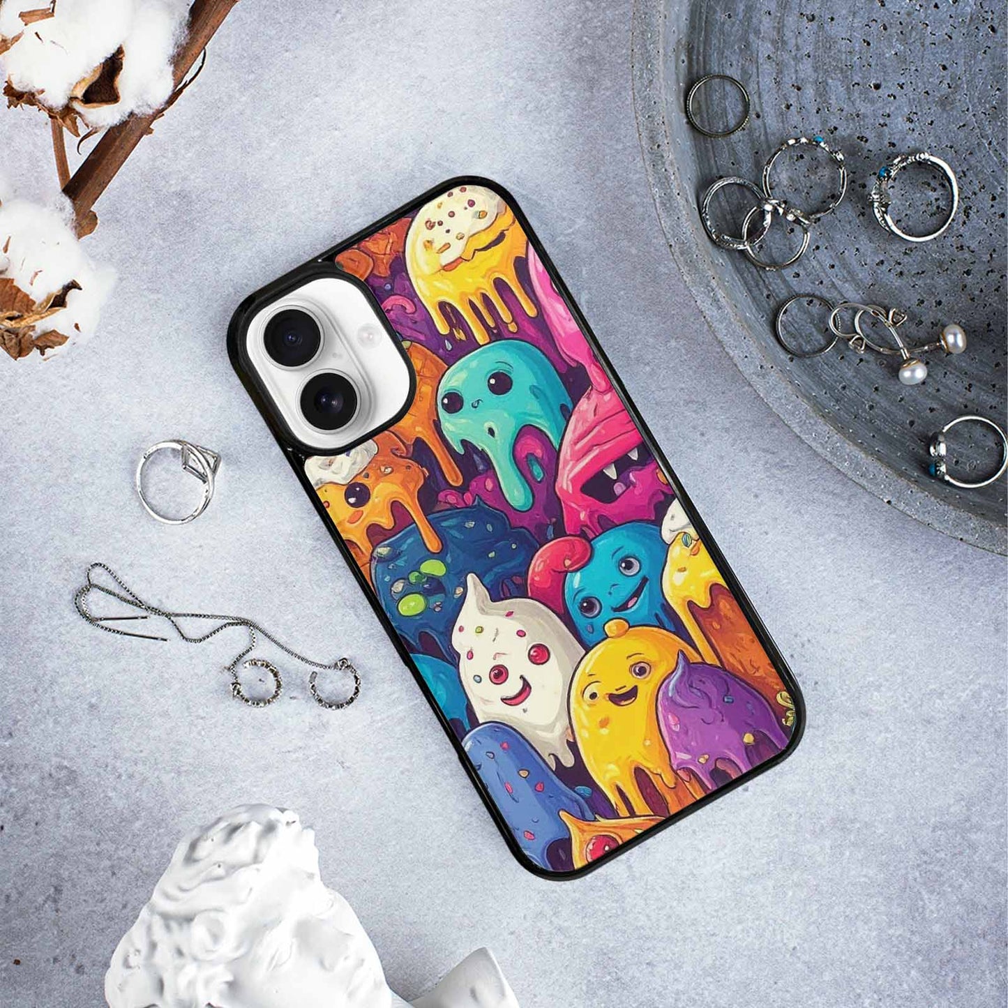 iPhone 16 Plus Case — Melting Ice Cream Monster Charac, Custom Printed Phone Case