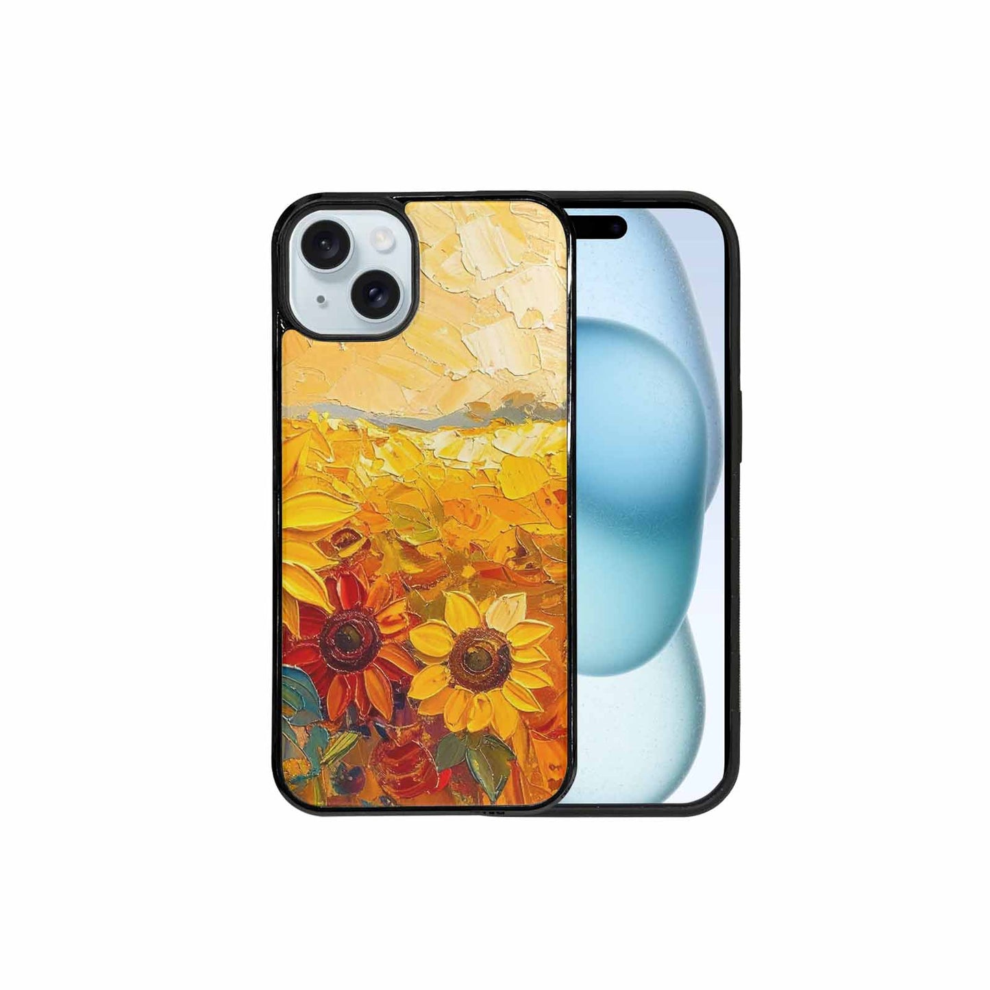 iPhone 15 Plus Case — Impressionist Sunflower Brushstroke Pattern Hundreds Of, Custom Made Phone Cover