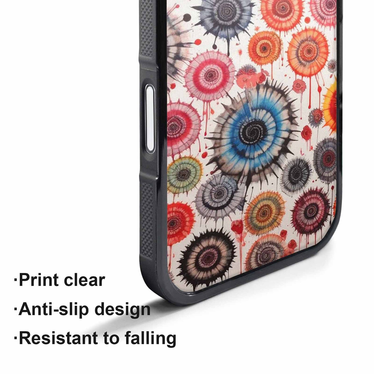 iPhone 17 Pro Case — Tie Dye Swirls Black Red Tie, Custom Designed Case Cover