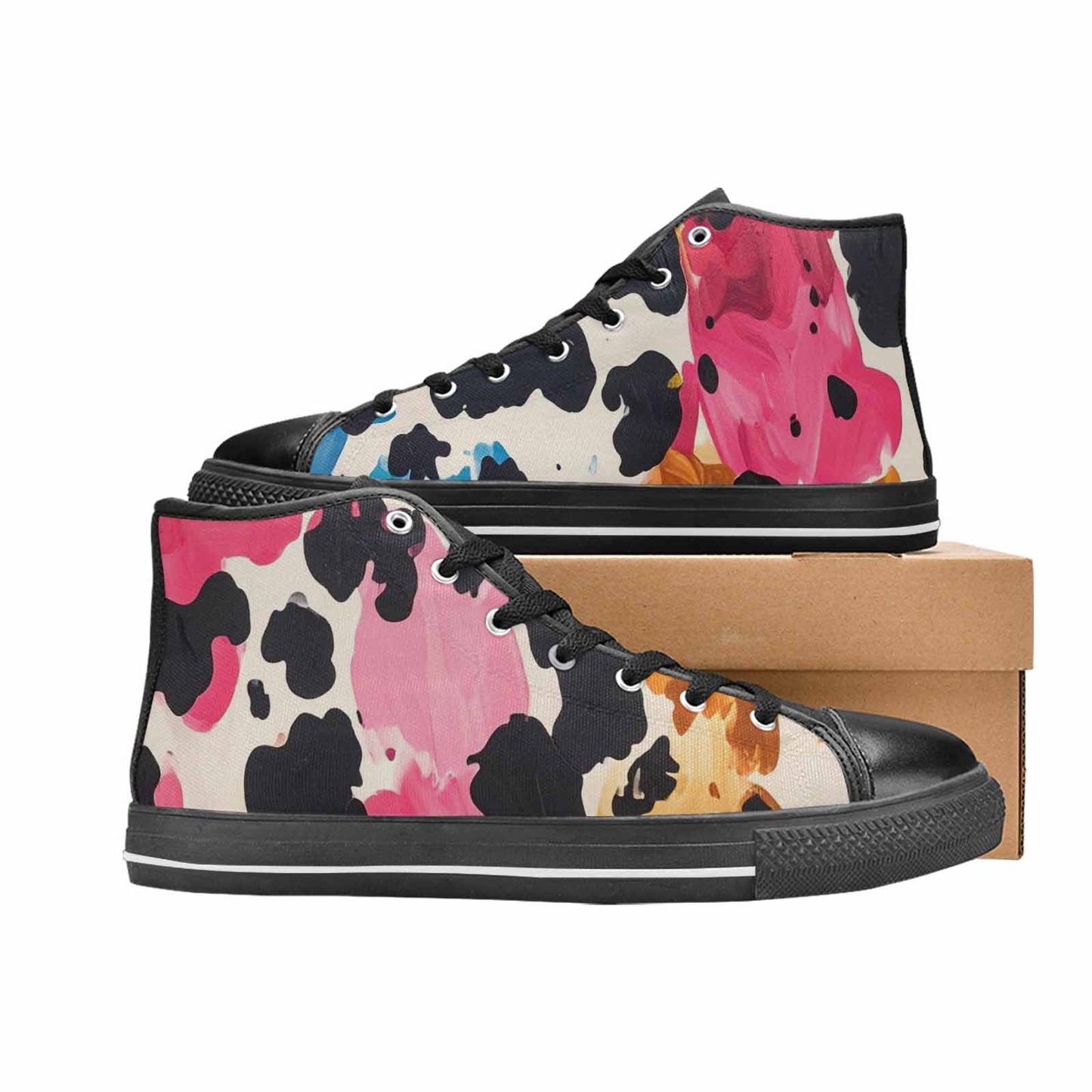 WOMEN'S Cow Animal Print High Top Canvas Vivid Shoes