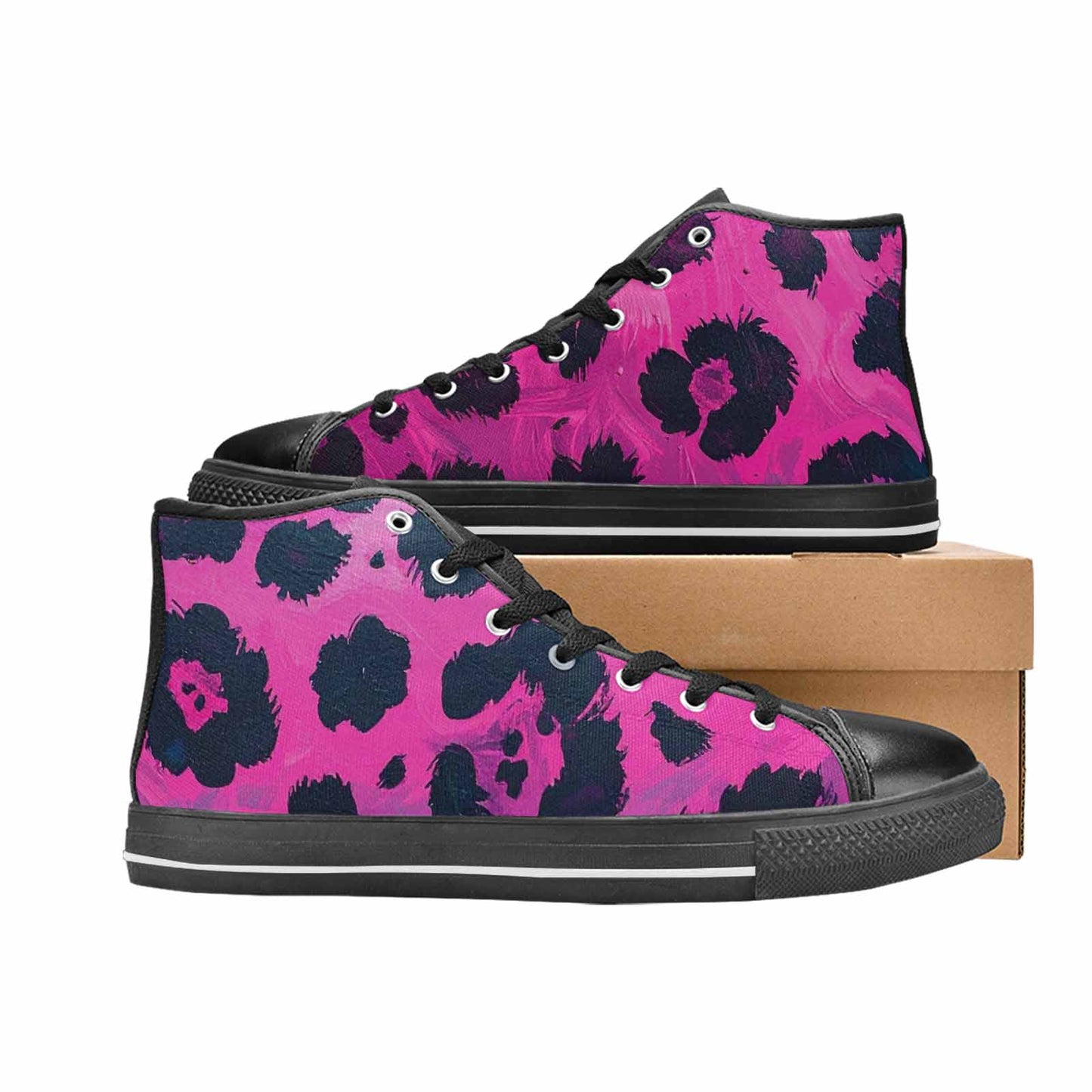 WOMEN'S Leopard Neon Pink Teal Airbrush High Top Canvas Surreal Sneakers