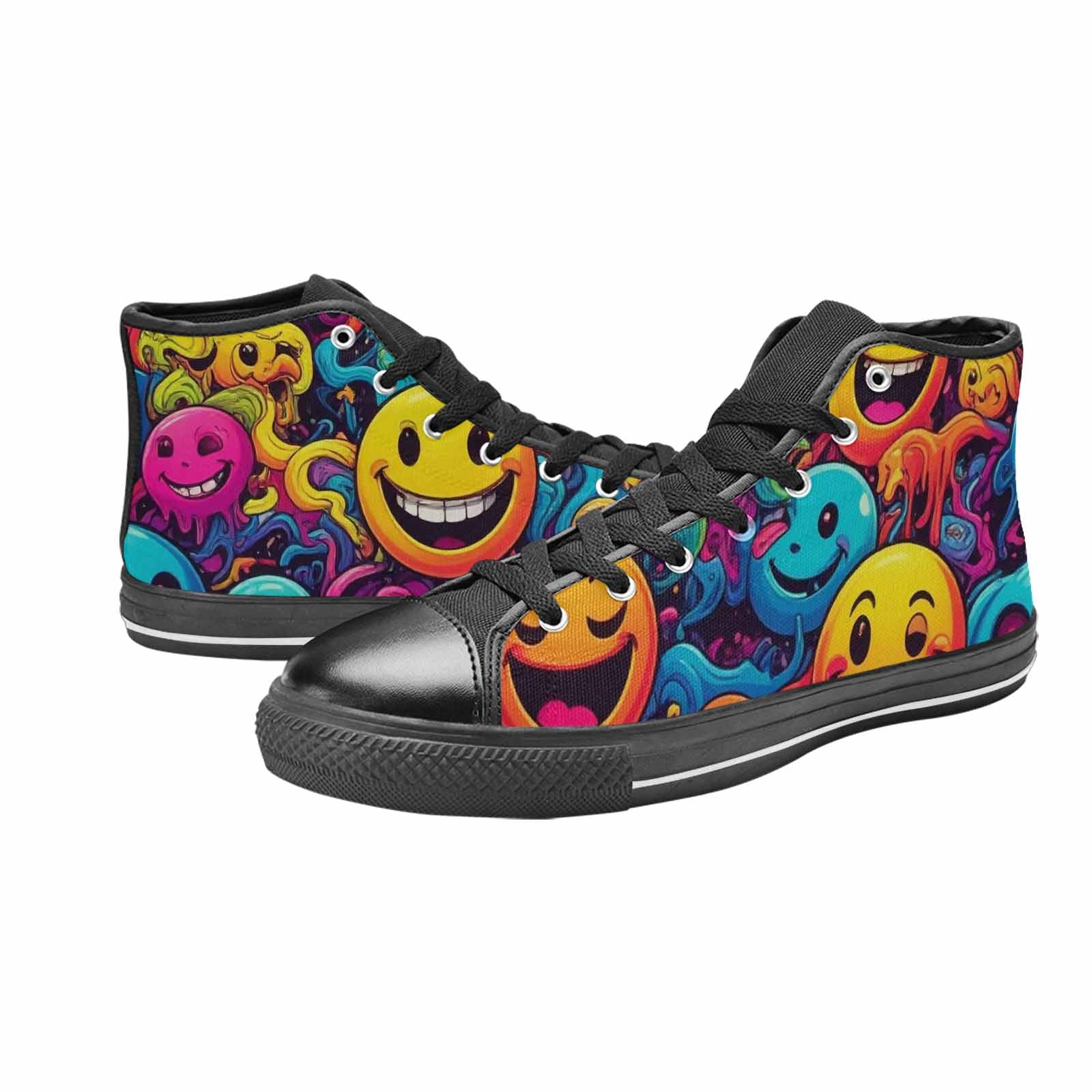 MEN'S Yellow Smiley Face High Top Canvas Neon Fantasy Custom Shoes