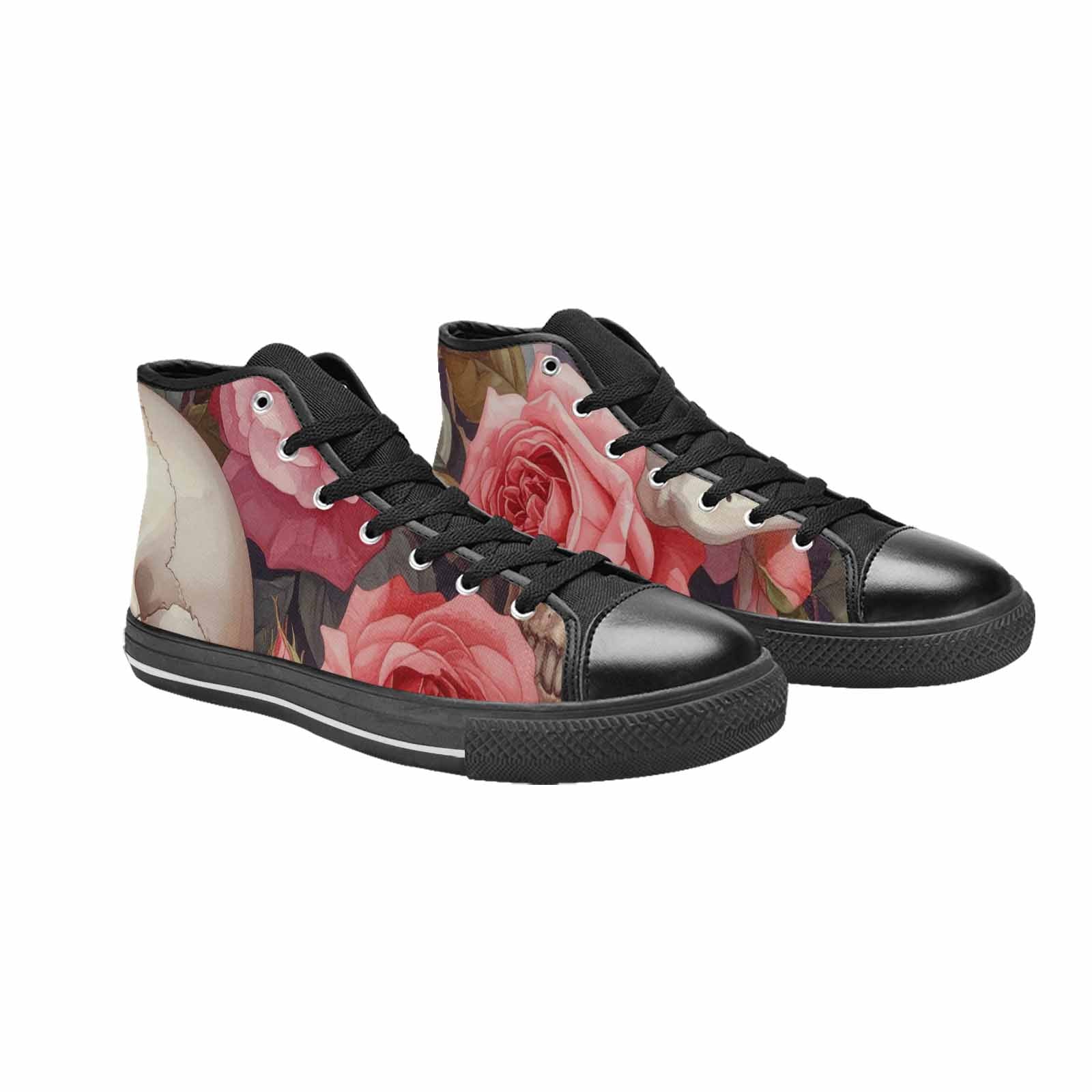 WOMEN'S Skulls Roses Soft Airbrush High Top Canvas Vibrant Chaos Shoes